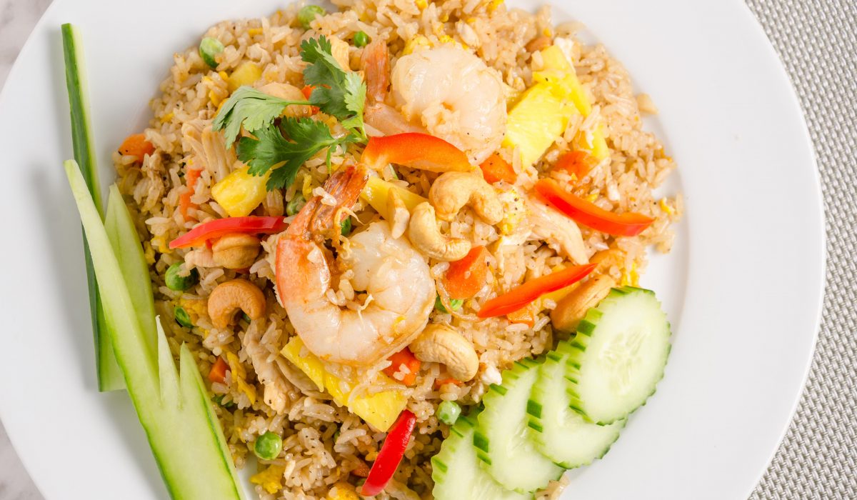 Pineapple fried rice with cucumbers shrimp